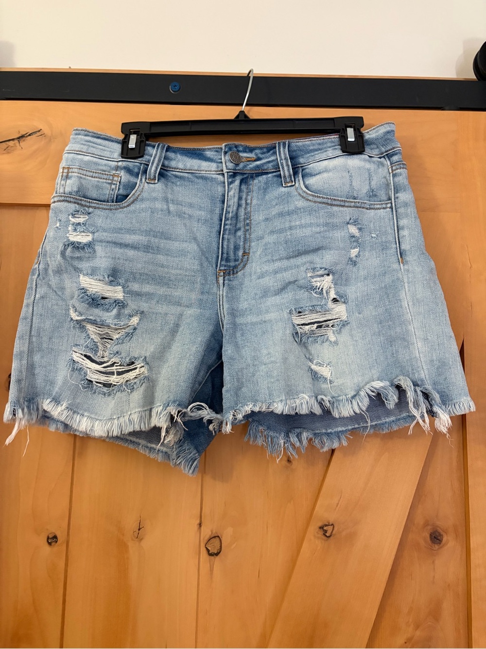 Carly Jean Los Angeles Light Wash Distressed Denim Shorts